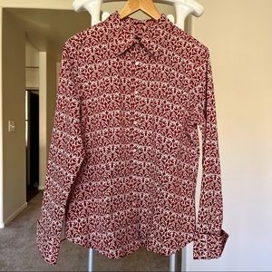 Talbots cotton Red & white Floral full lined long sleeve shirt | Size: 16